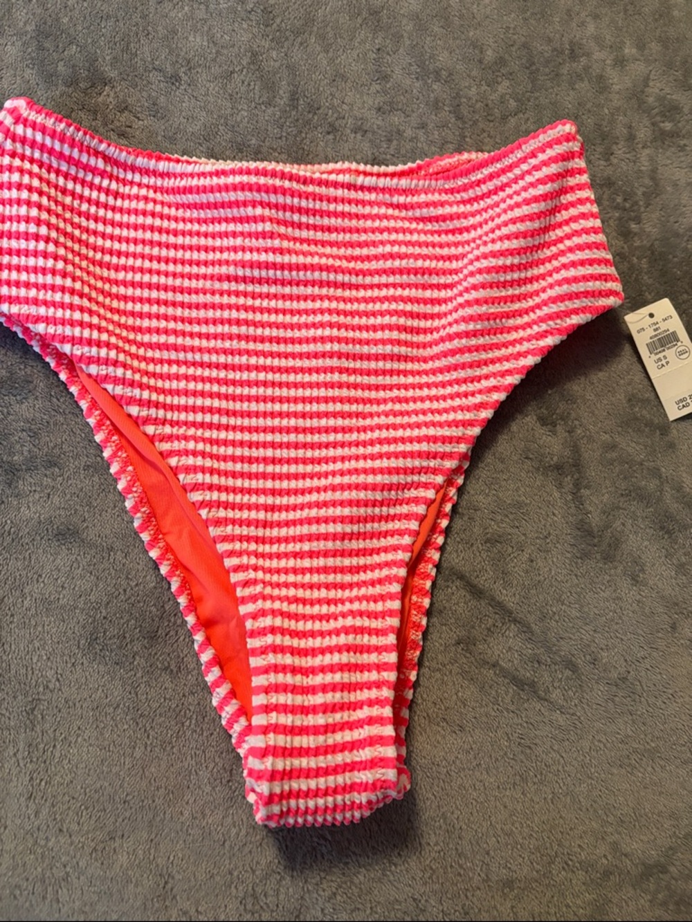 Striped Coral Pink & White Ribbed Bikini Bottoms